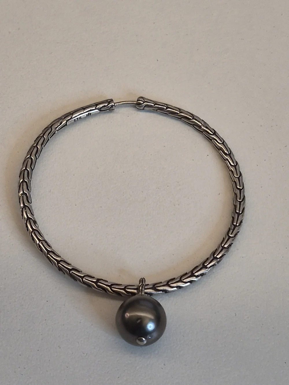 John Hardy Single Tahitian Pearl Drop Sterling Silver 1.75